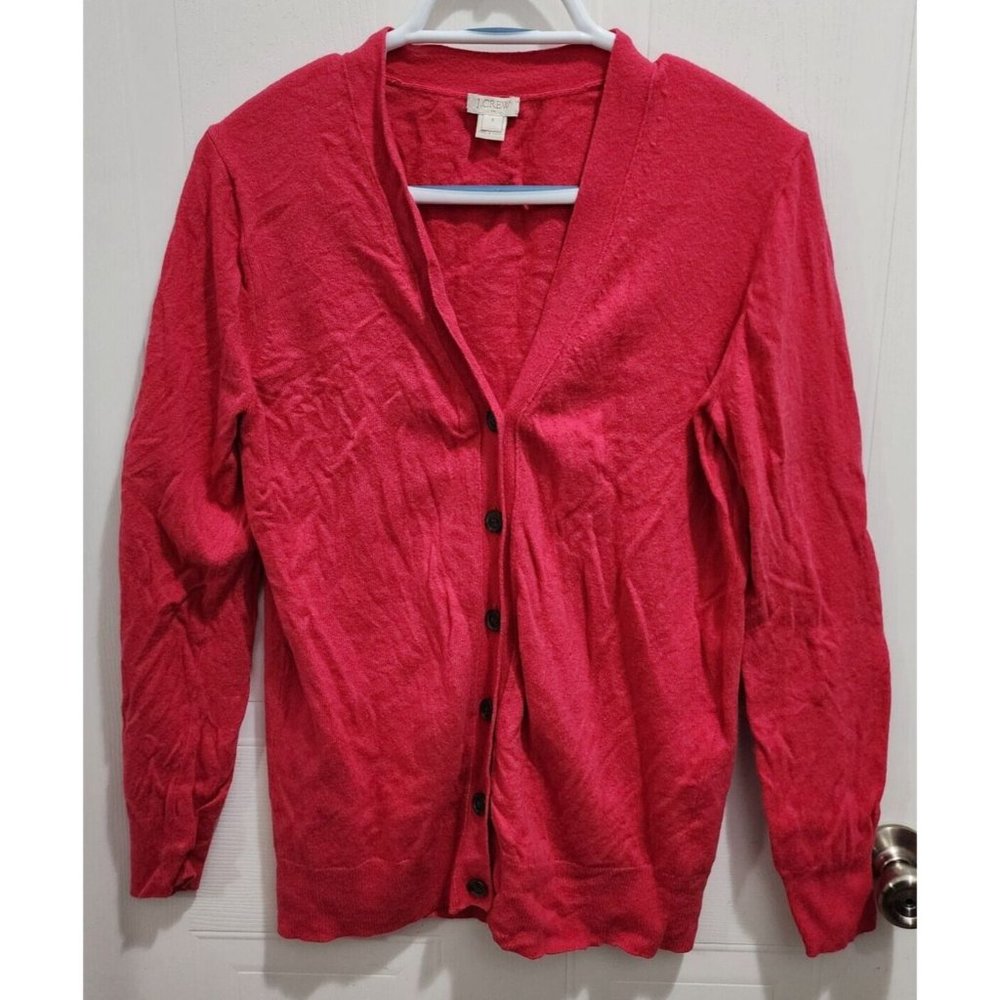 J Crew Women's Button Up VNeck Cardigan Sweater Wool Blend Pink F4721 Size Small